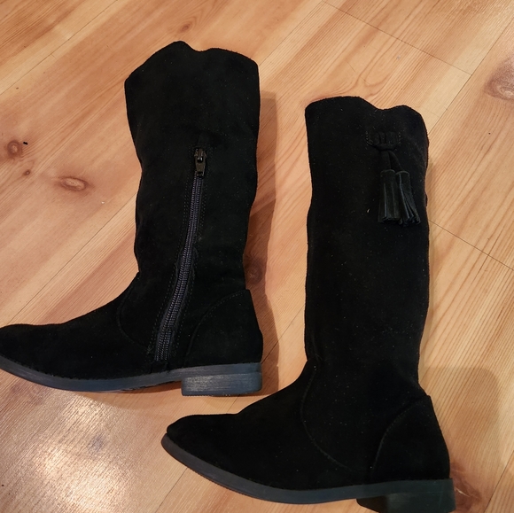 Cat & Jack Girls Black Microsuede Tall Boots sz 13 - Picture 2 of 5